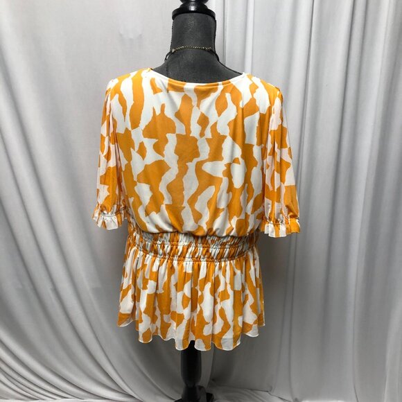 Ava and Viv Top Womens Size 1X Orange White Elastic Waist Short Sleeves Stretchy - Picture 5 of 8